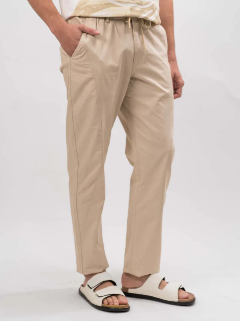 Maniac  Maniac Mens Cut and Sew Solid Light Beige Cotton Trackpant for Men | Best Price UAE